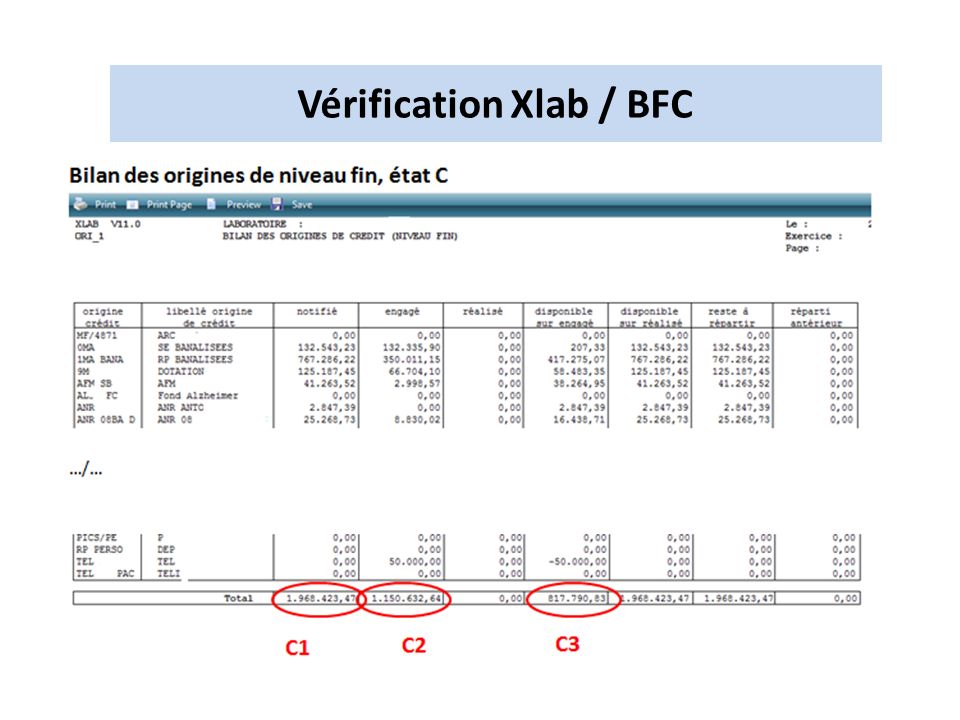 Vérification Xlab / BFC