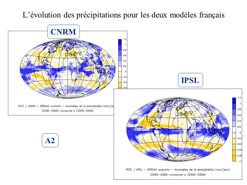 L’évolution des précipitations pour les deux modèles français