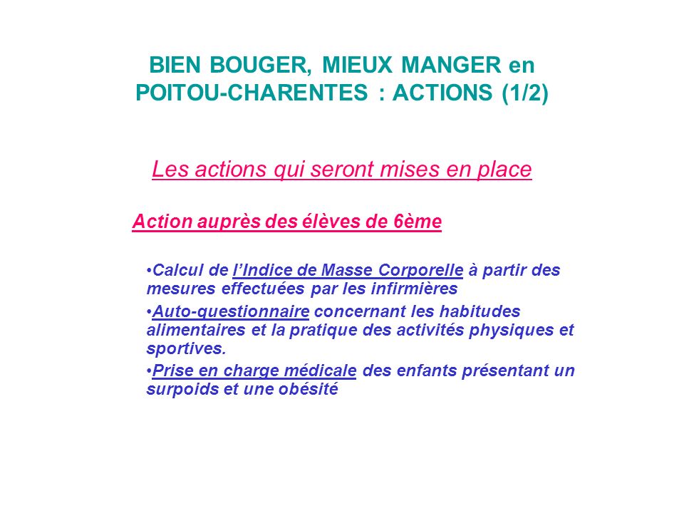 BIEN BOUGER, MIEUX MANGER en POITOU-CHARENTES : ACTIONS (1/2)