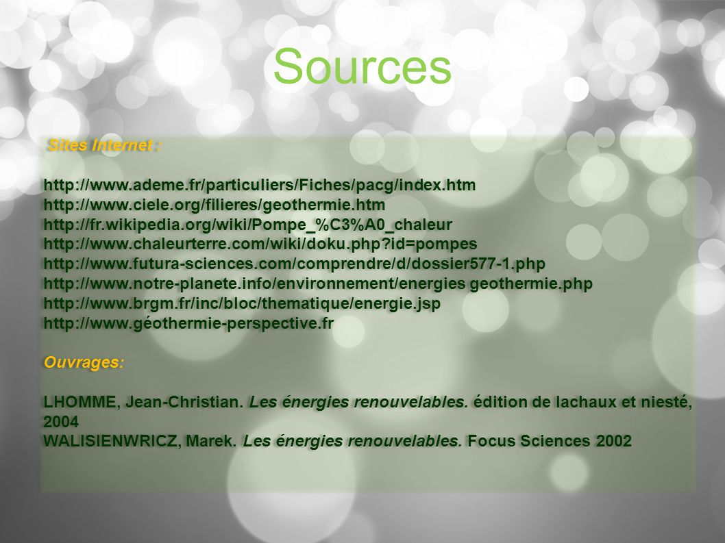 Sources Sites Internet :