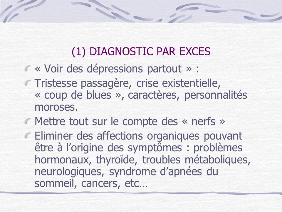 (1) DIAGNOSTIC PAR EXCES