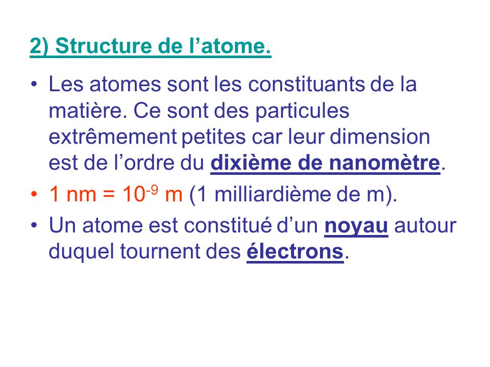 2) Structure de l’atome.