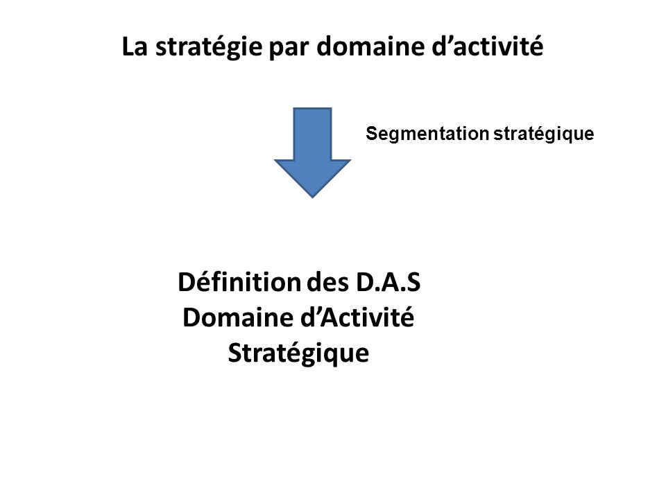 La stratégie par domaine d’activité Domaine d’Activité Stratégique