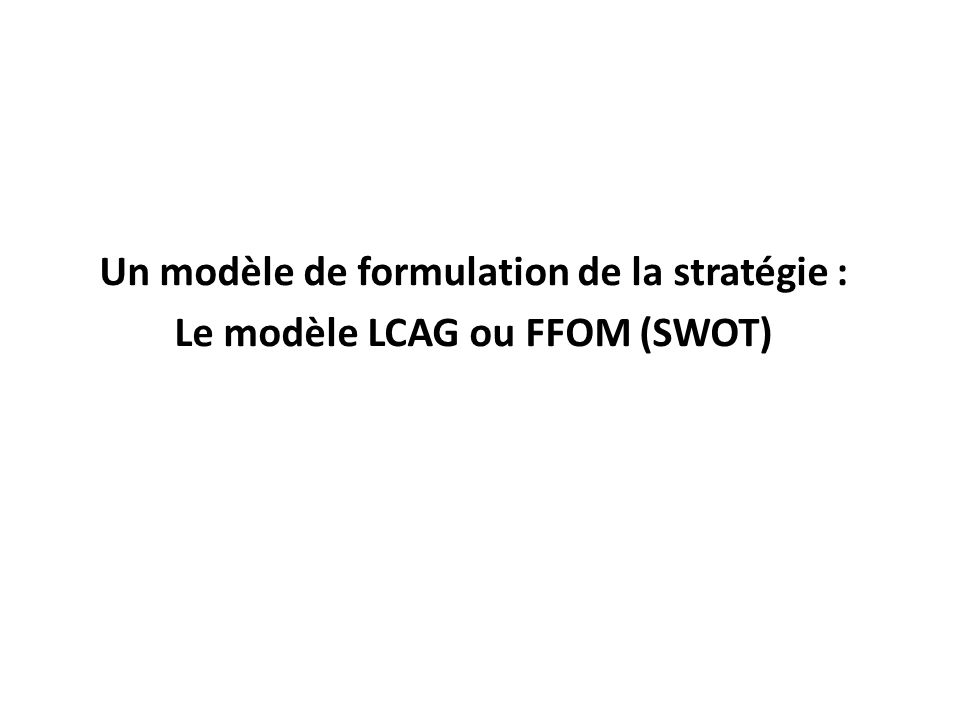 Un modèle de formulation de la stratégie : Le modèle LCAG ou FFOM (SWOT)
