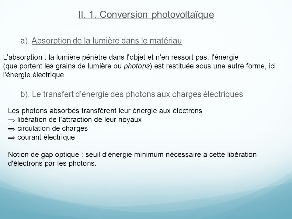 II. 1. Conversion photovoltaïque