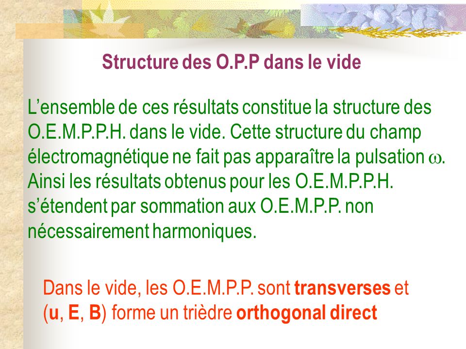 Structure des O.P.P dans le vide