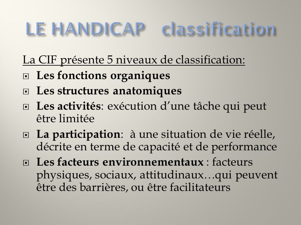 LE HANDICAP classification