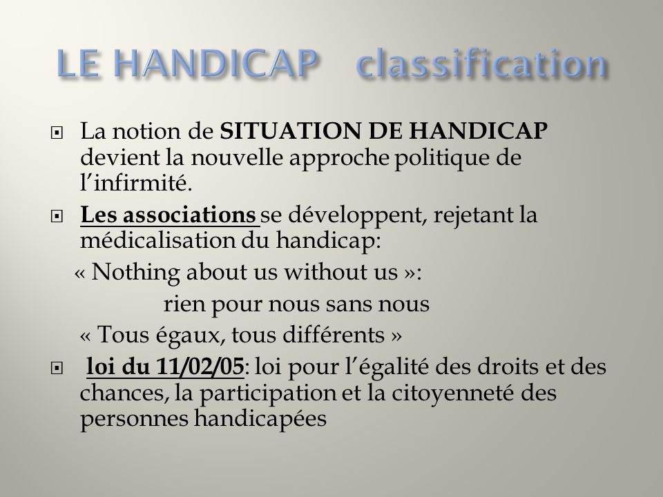 LE HANDICAP classification