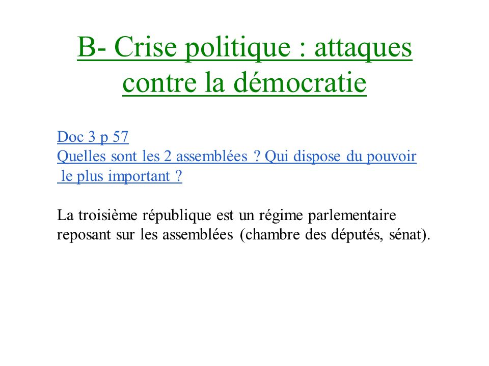 B- Crise politique : attaques contre la démocratie