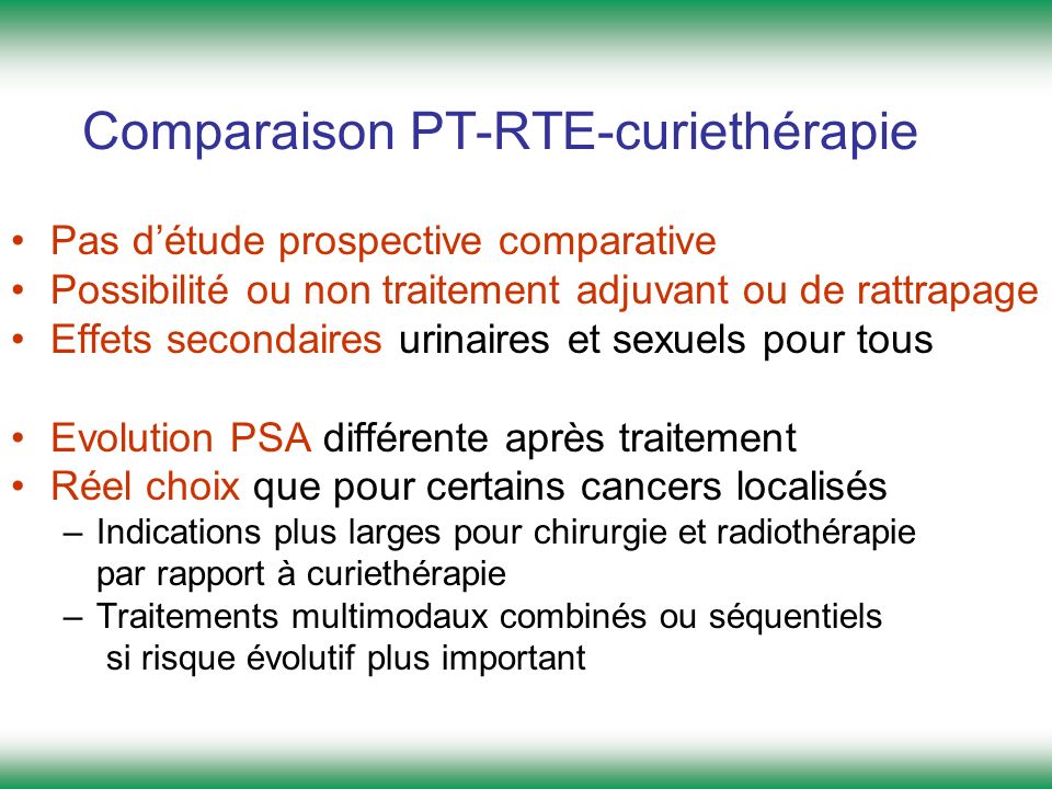 Comparaison PT-RTE-curiethérapie