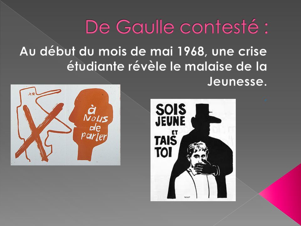 De Gaulle contesté : Au début du mois de mai 1968, une crise étudiante révèle le malaise de la. Jeunesse.