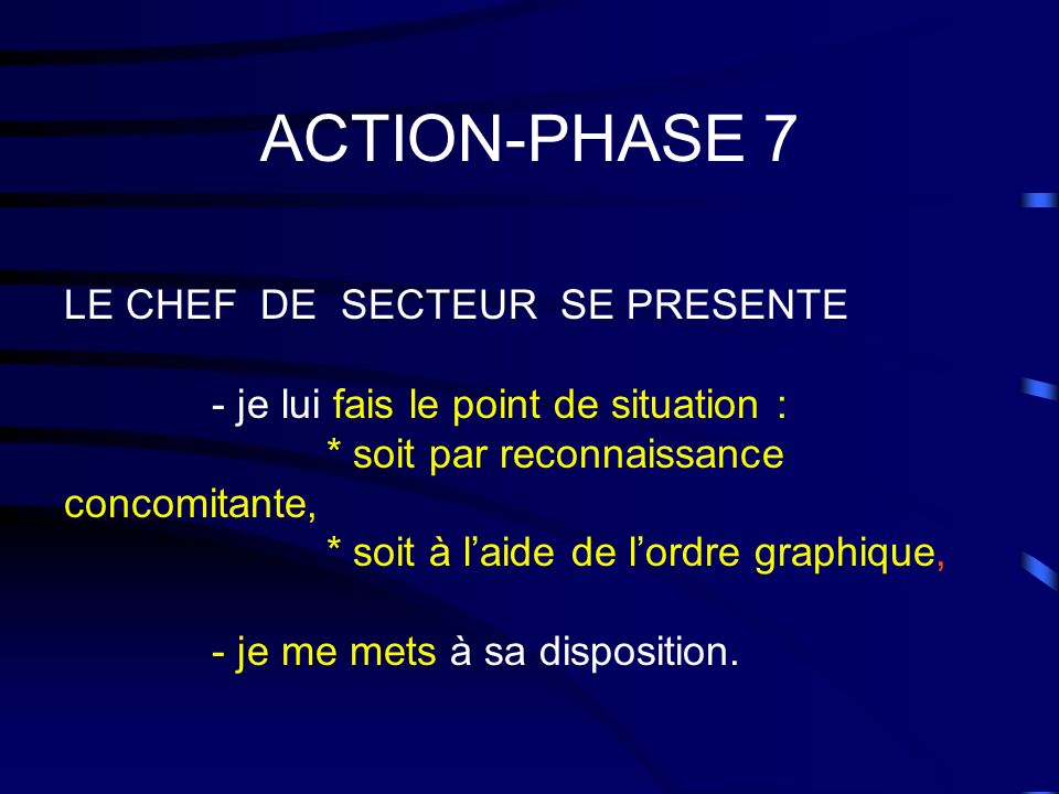 ACTION-PHASE 7 LE CHEF DE SECTEUR SE PRESENTE