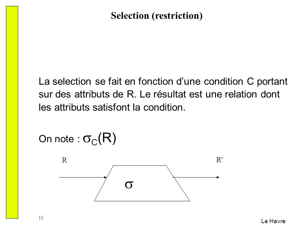  Selection (restriction)