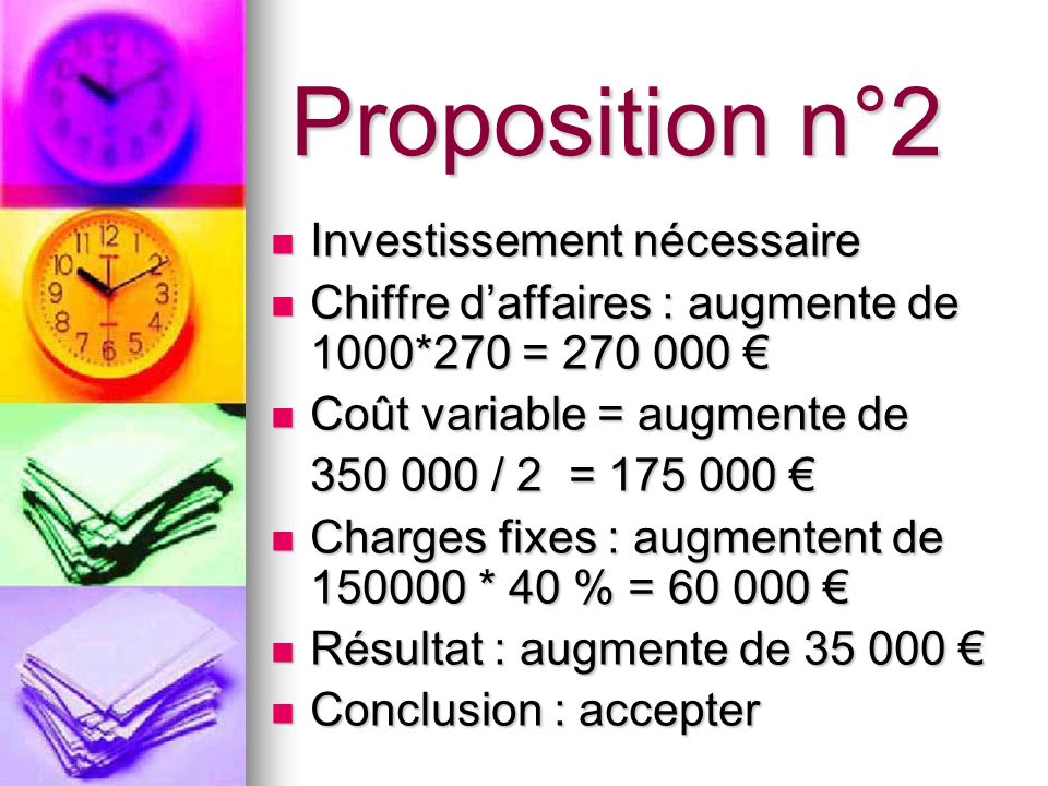 Proposition n°2 Investissement nécessaire