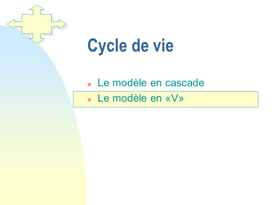 Cycle de vie Le modèle en cascade Le modèle en «V»