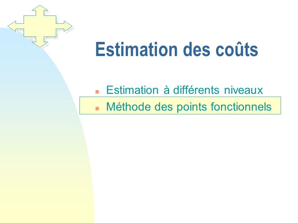 Estimation des coûts Estimation à différents niveaux