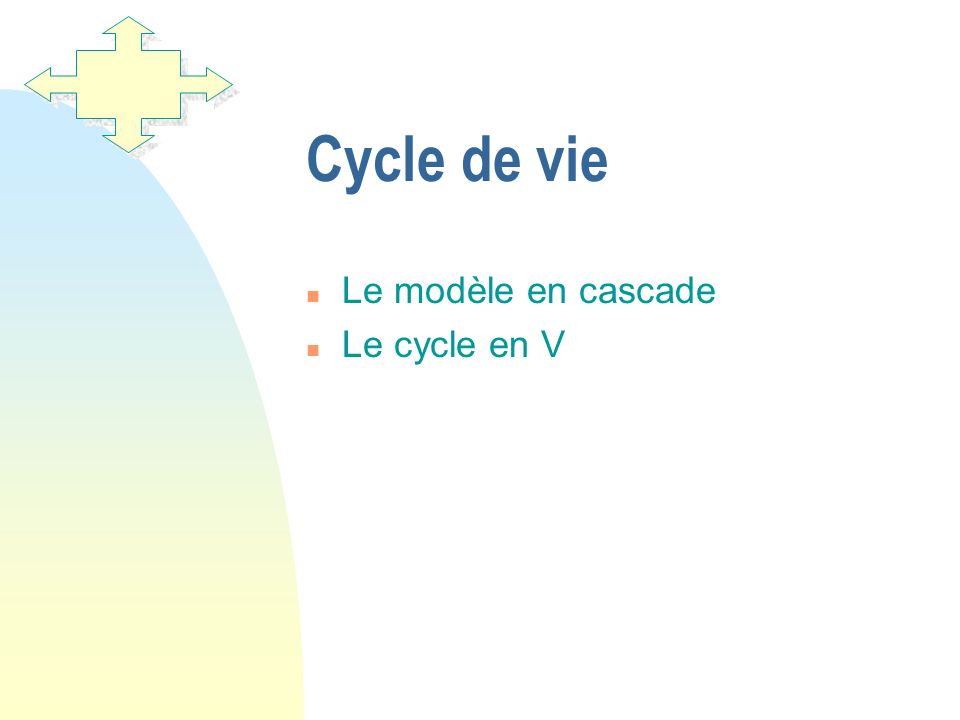 Cycle de vie Le modèle en cascade Le cycle en V