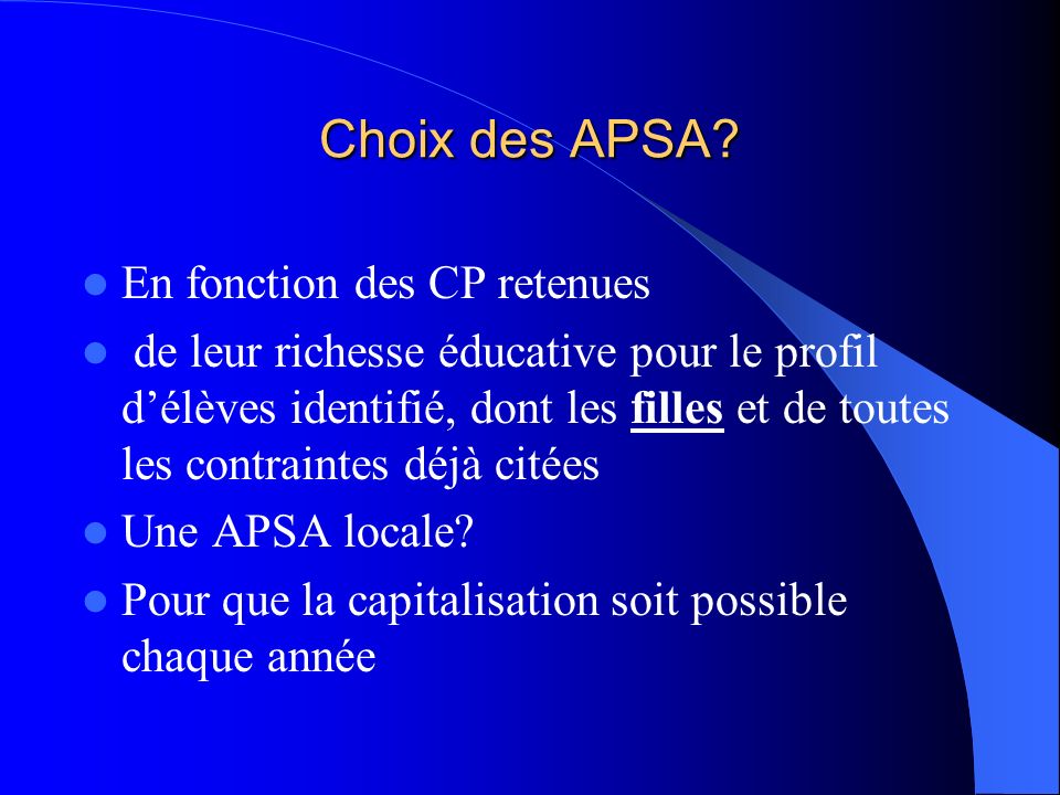 Choix des APSA En fonction des CP retenues