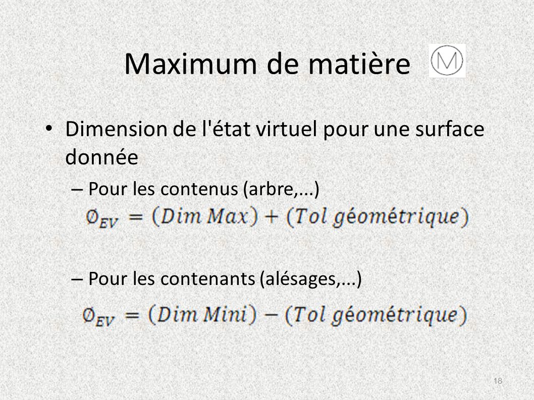 Maximum de matière Dimension de l état virtuel pour une surface donnée