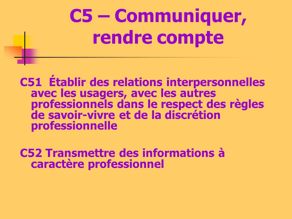 C5 – Communiquer, rendre compte