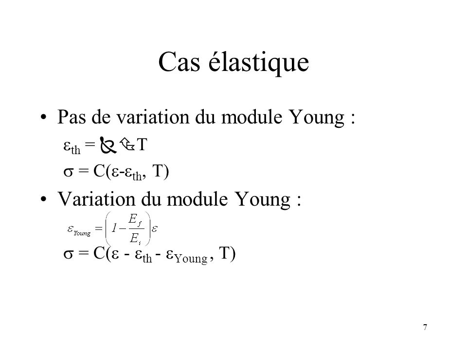 Cas élastique Pas de variation du module Young :
