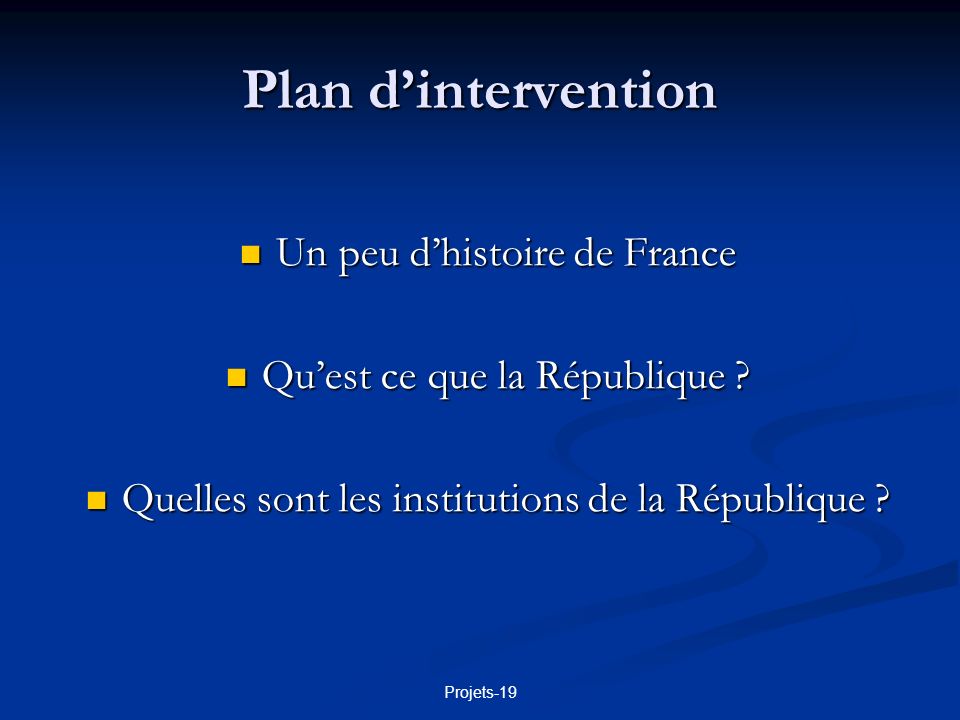 Plan d’intervention Un peu d’histoire de France