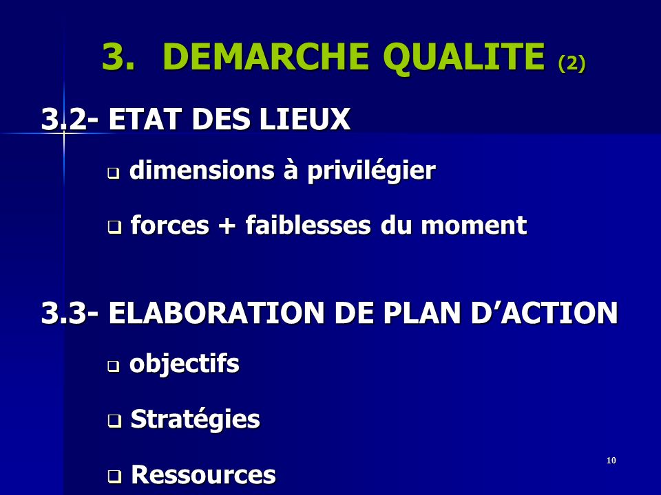 DEMARCHE QUALITE (2) 3.2- ETAT DES LIEUX