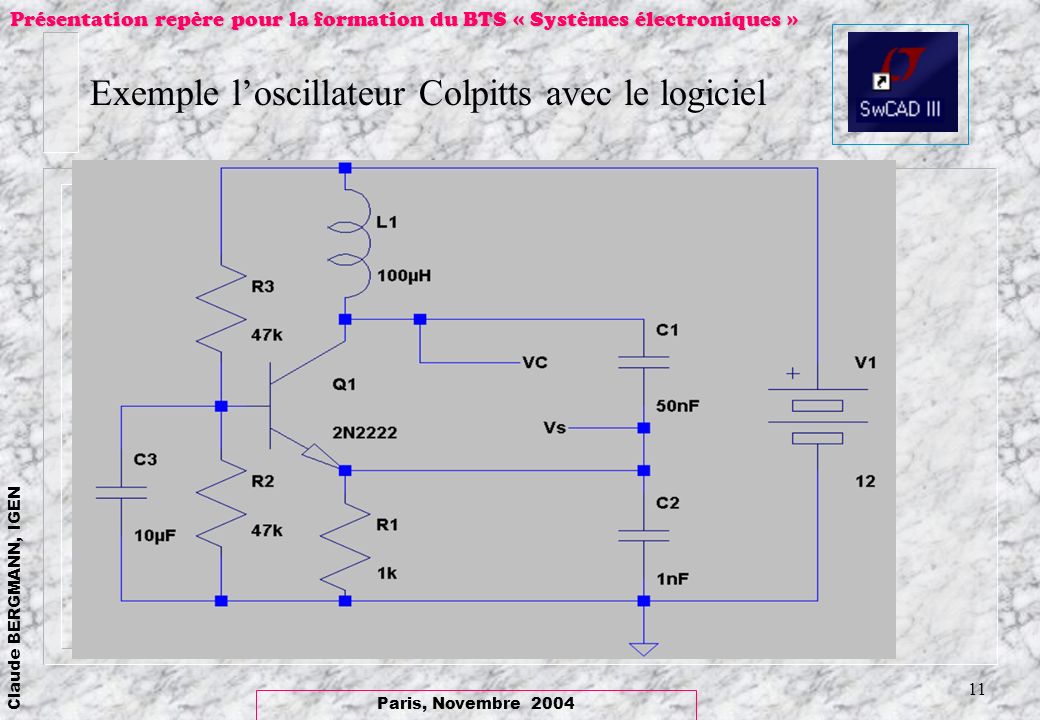 Exemple l’oscillateur Colpitts avec le logiciel