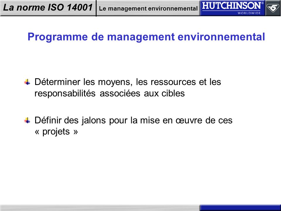 Programme de management environnemental
