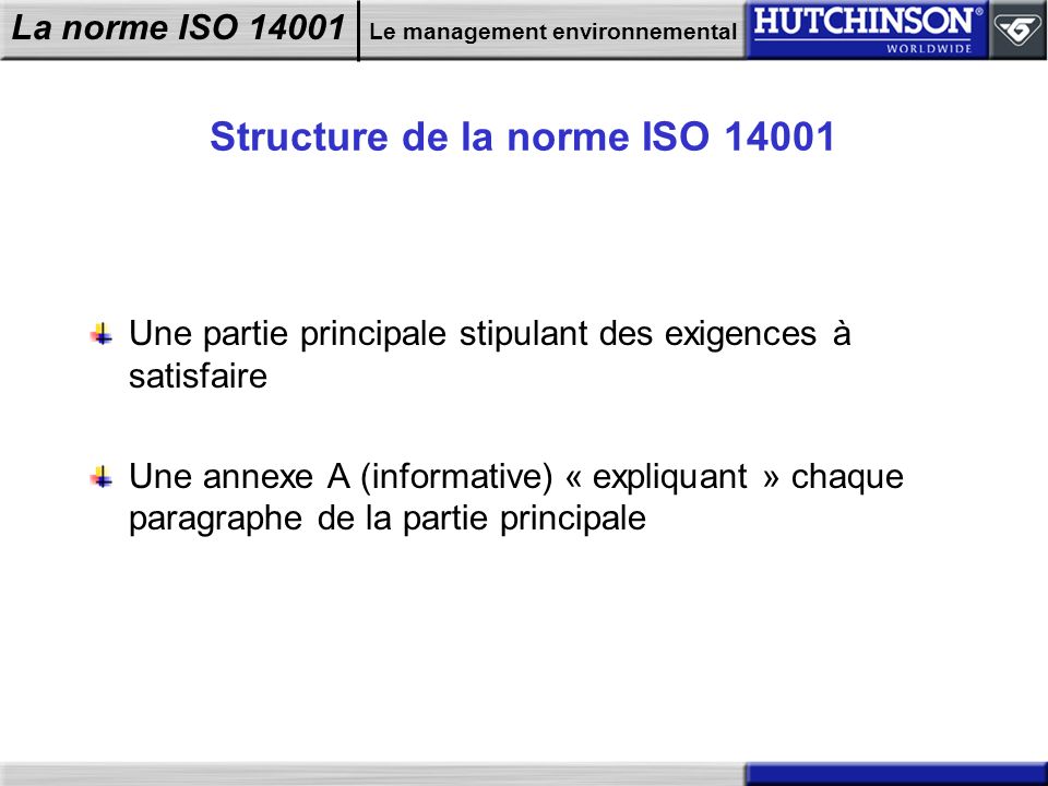 Structure de la norme ISO 14001