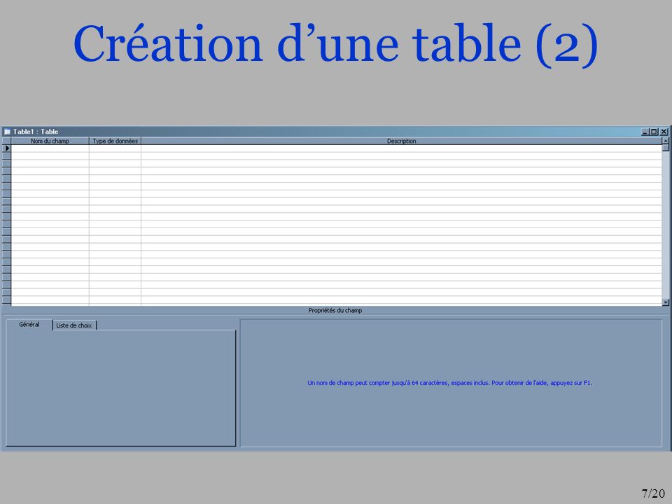 Création d’une table (2)