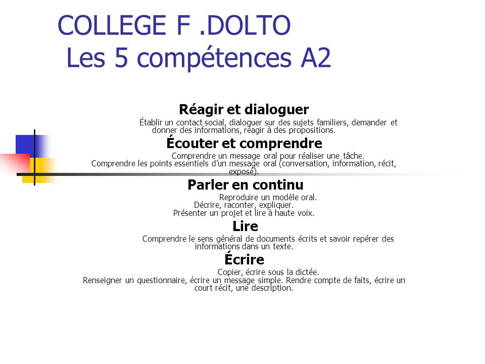 COLLEGE F .DOLTO Les 5 compétences A2