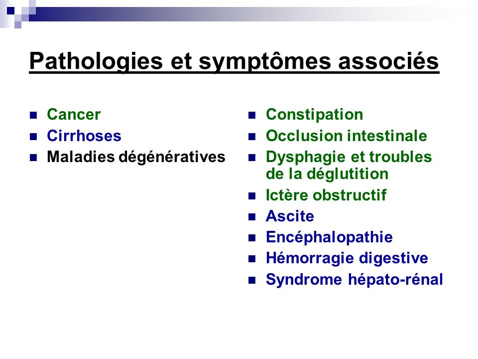 Pathologies et symptômes associés