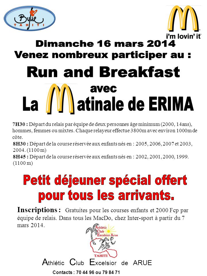 Venez nombreux participer au : Run and Breakfast