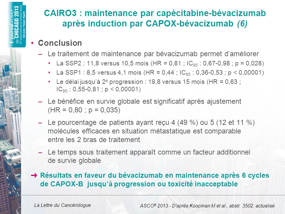 CAIRO3 : maintenance par capécitabine-bévacizumab après induction par CAPOX-bévacizumab (6)