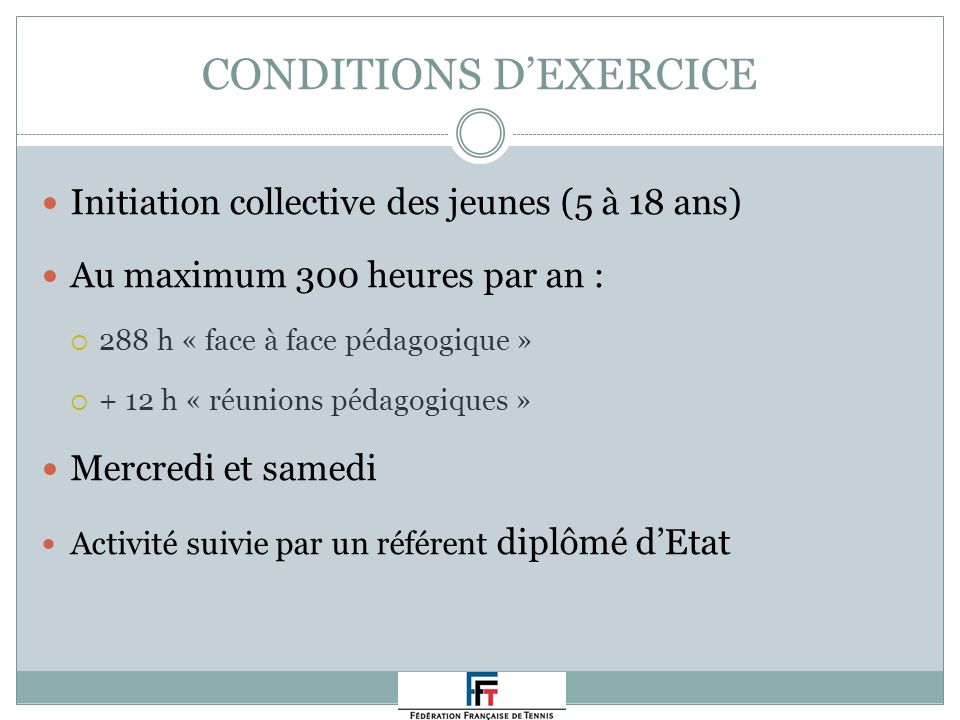 CONDITIONS D’EXERCICE
