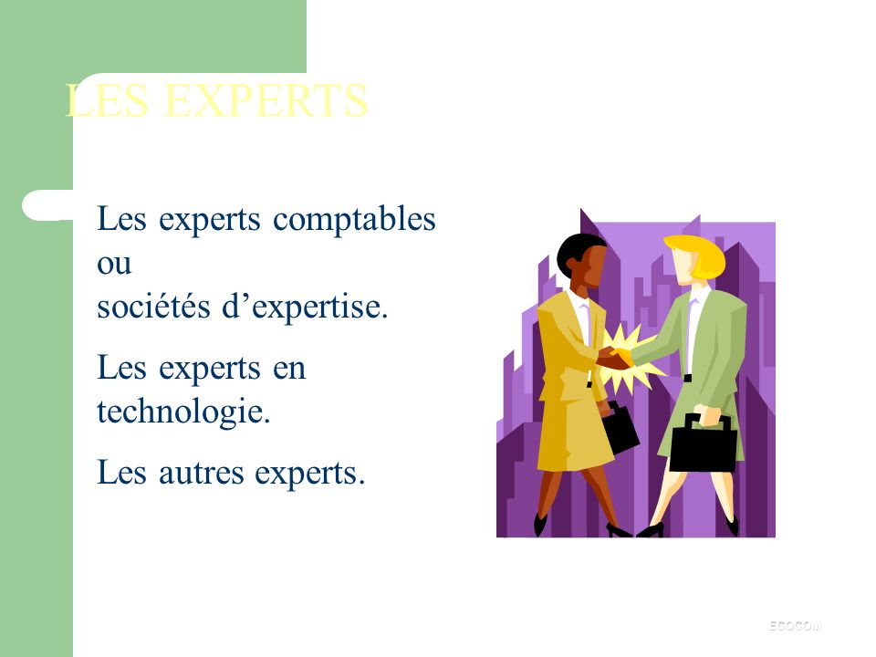 LES EXPERTS Les experts comptables ou sociétés d’expertise.