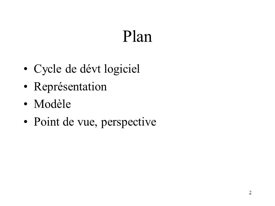 Plan Cycle de dévt logiciel Représentation Modèle