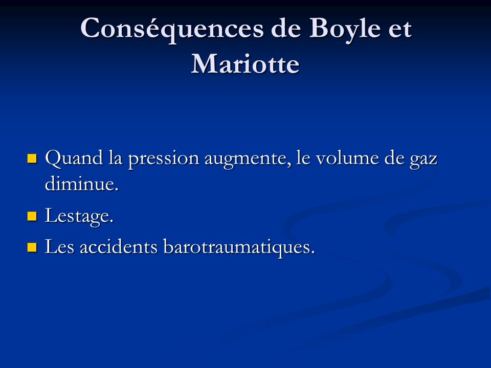 Conséquences de Boyle et Mariotte