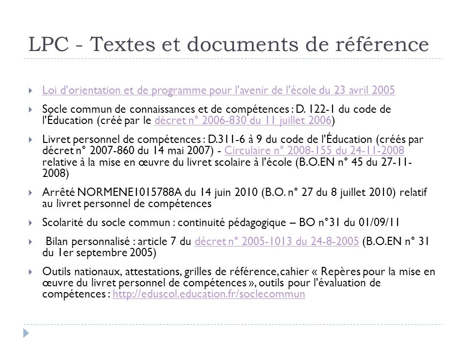 LPC - Textes et documents de référence