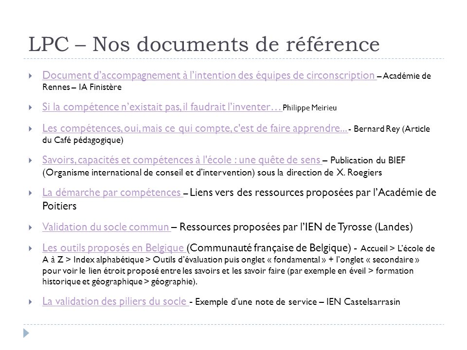 LPC – Nos documents de référence
