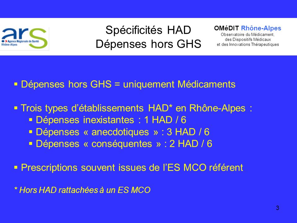 Spécificités HAD Dépenses hors GHS