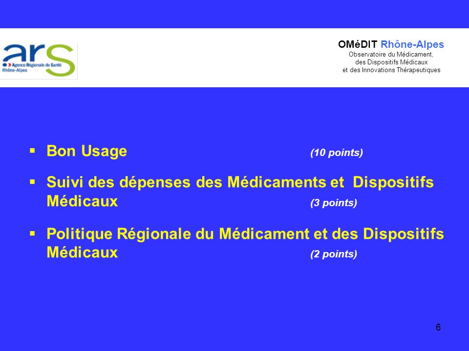 Suivi des dépenses des Médicaments et Dispositifs Médicaux (3 points)