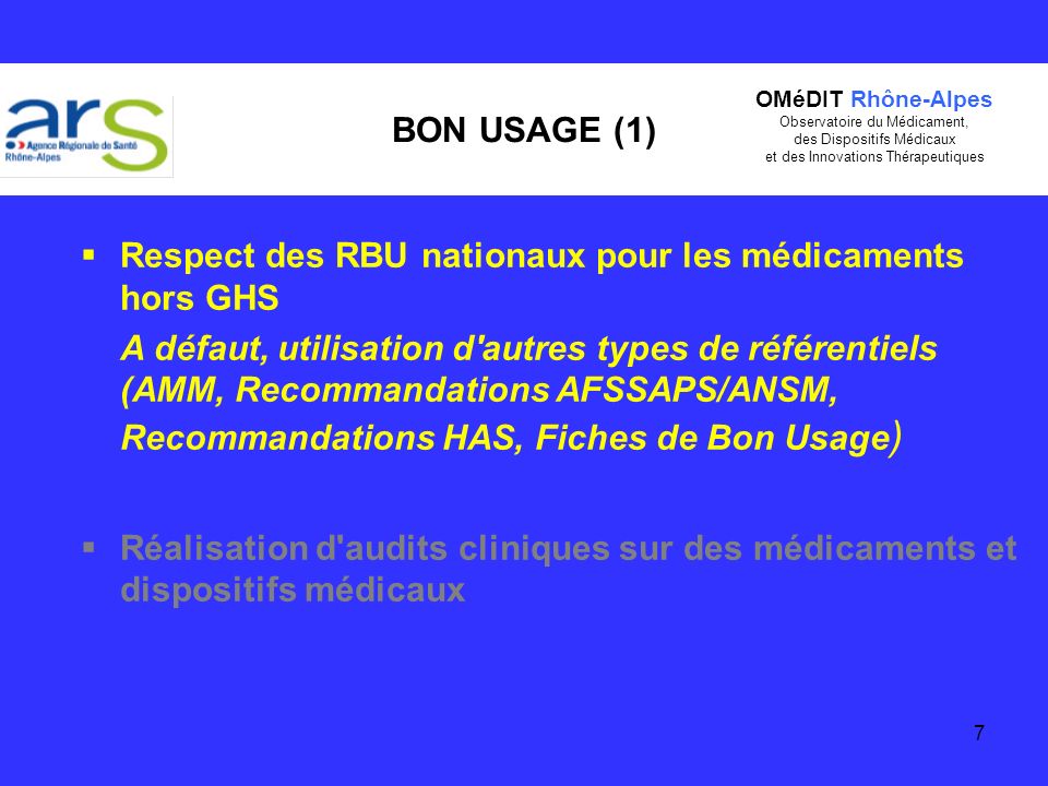 Respect des RBU nationaux pour les médicaments hors GHS