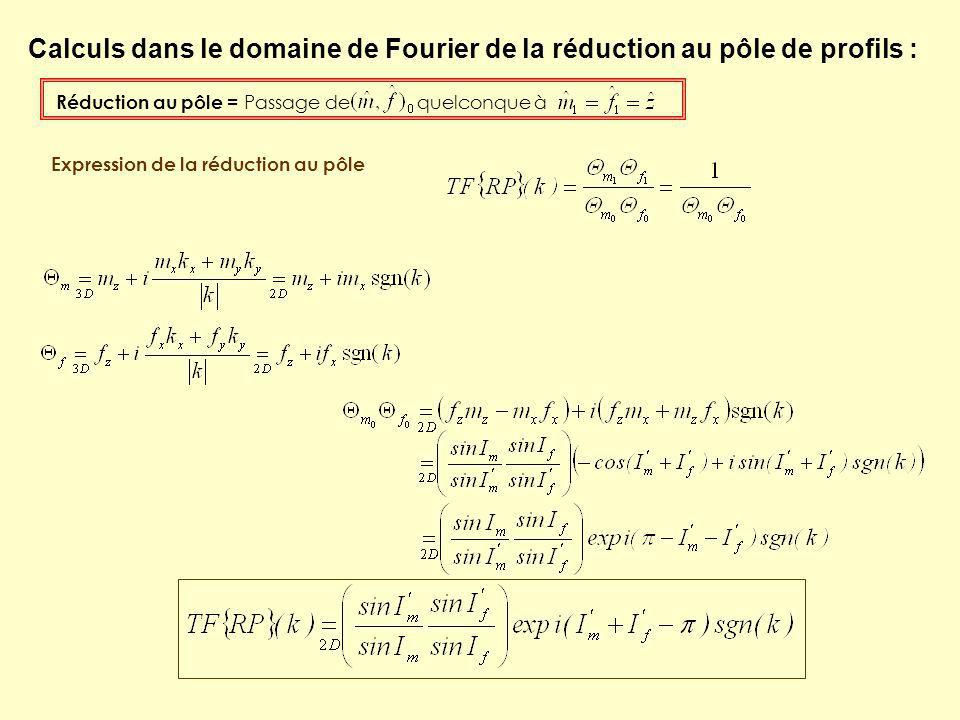 Calculs dans le domaine de Fourier de la réduction au pôle de profils :
