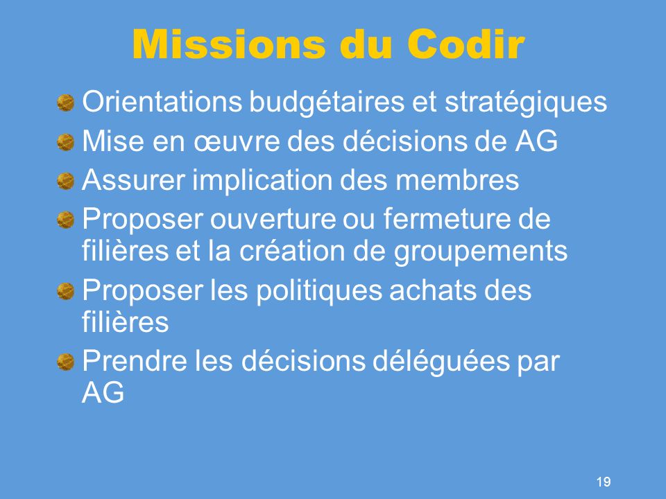 Missions du Codir Orientations budgétaires et stratégiques