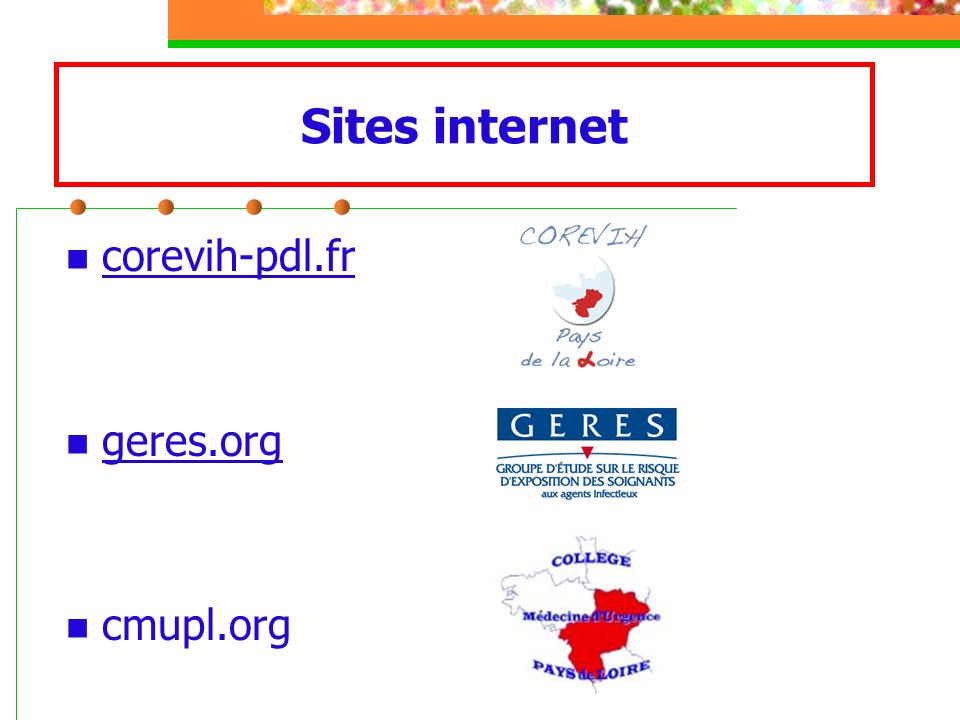 Sites internet corevih-pdl.fr geres.org cmupl.org
