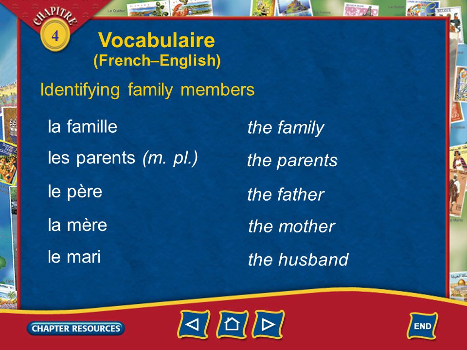 Vocabulaire Identifying family members la famille the family