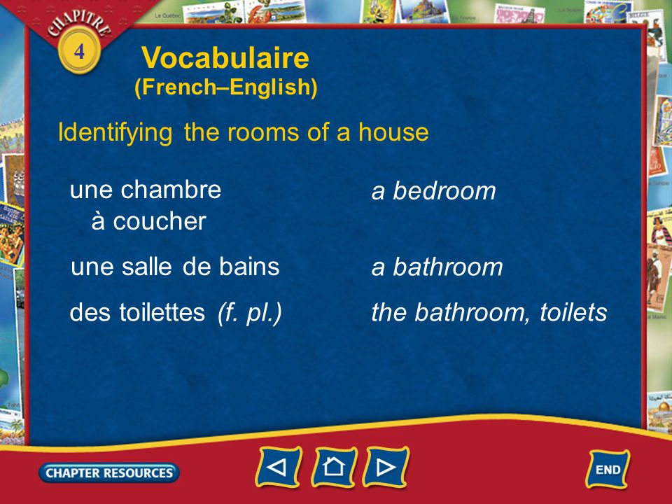 Vocabulaire Identifying the rooms of a house une chambre à coucher