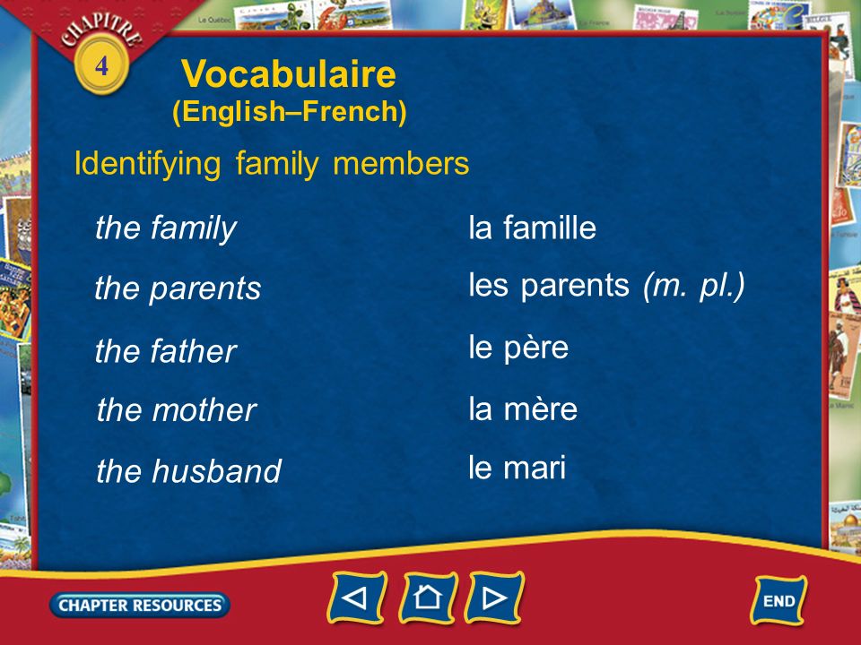 Vocabulaire Identifying family members the family la famille